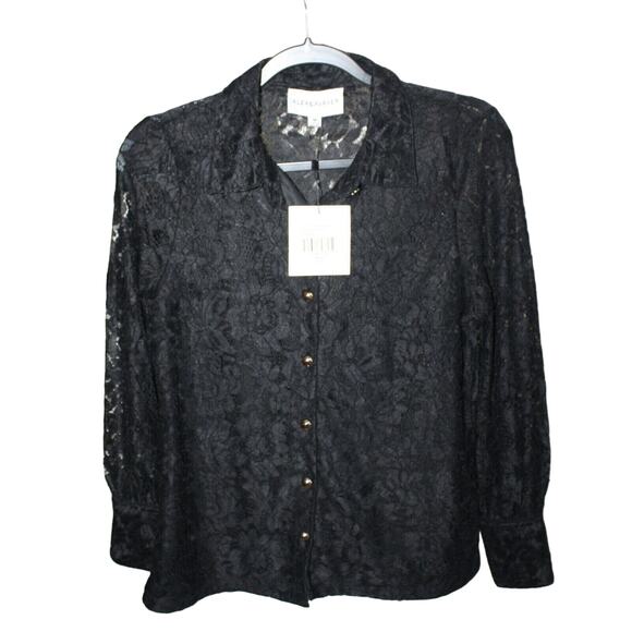 Alex & Parker Women's M Blouse Black Floral Lace Button Up Long Sleeve NWT - Picture 1 of 6